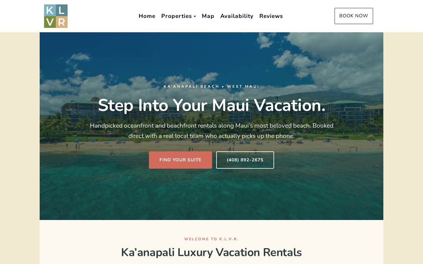 Kaanapali Luxury Vacation Rentals homepage screenshot